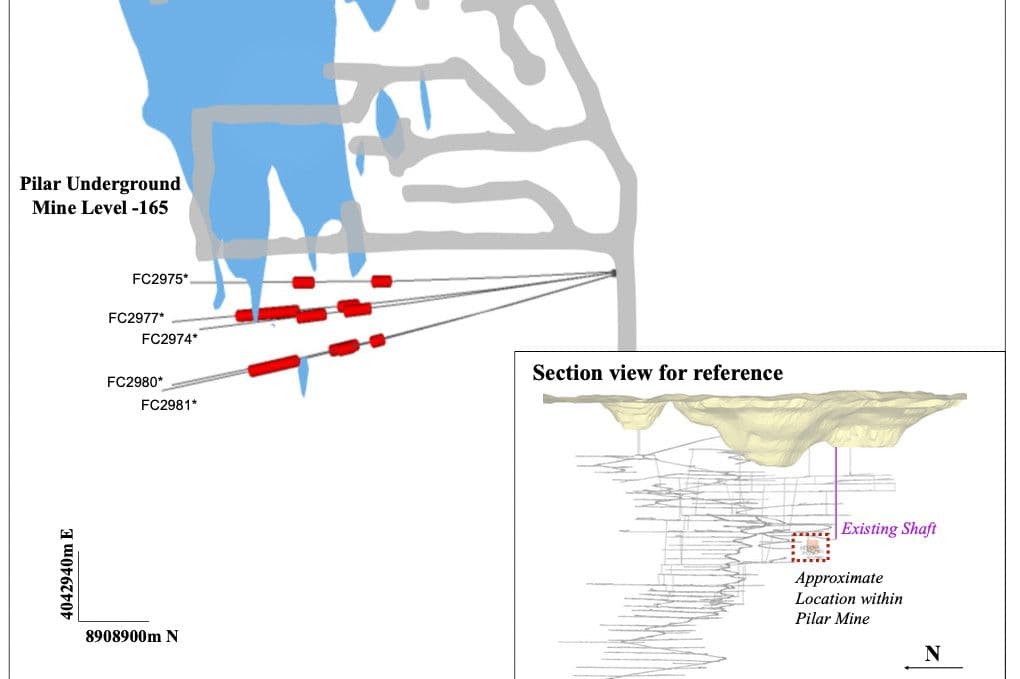 Bloco com alto teor de cobre na mina Pilar